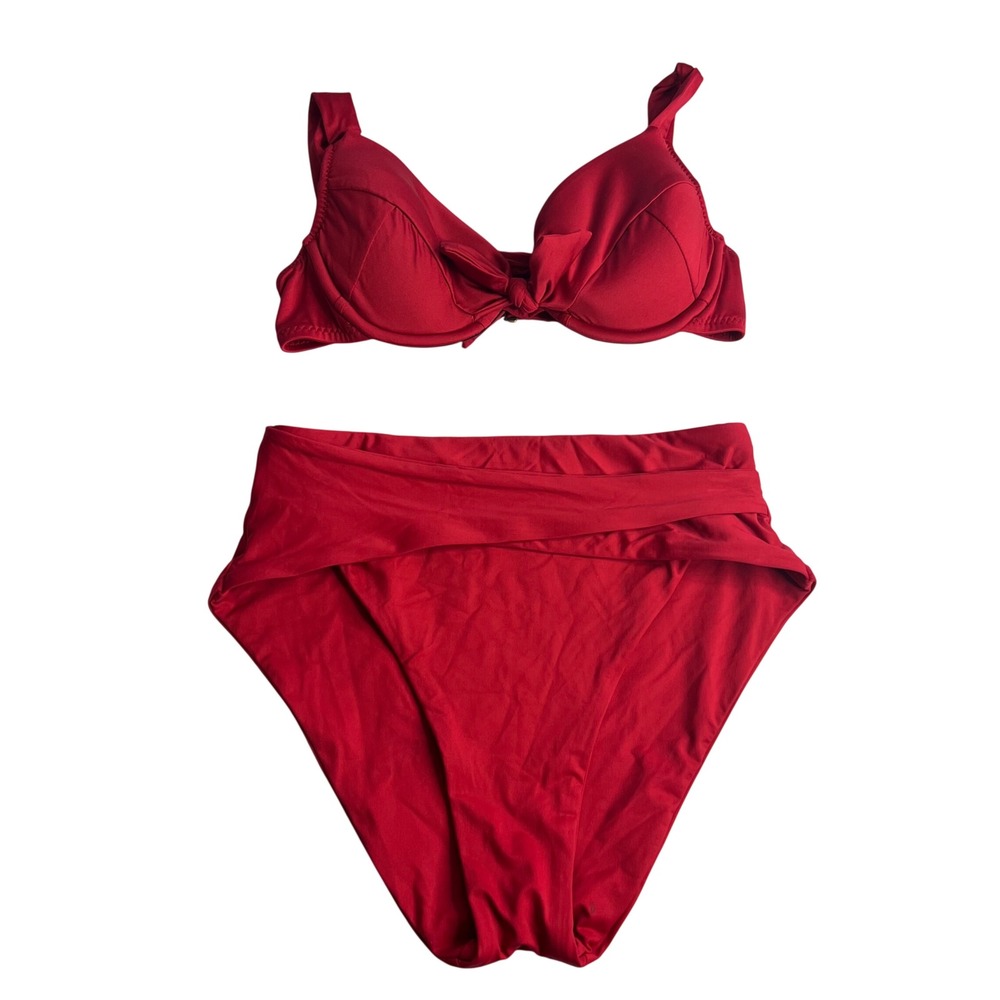 BECCA by‎ Rebecca Virtue Bikini Set Sz S Red High Waist Underwire Tie Front NEW